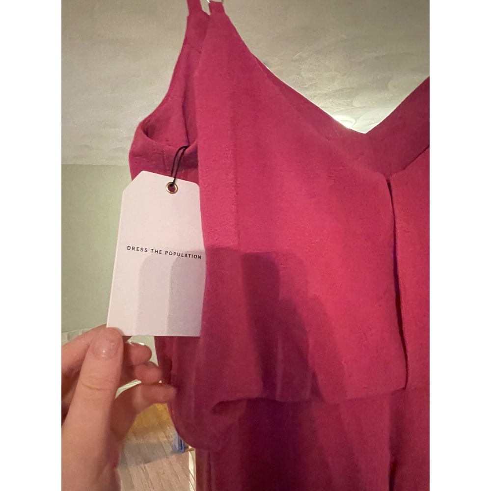 New DRESS THE POPULATION Gracelyn Blouson Jersey Gown In Hibiscus Sz M $248 - Picture 4 of 5